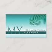 Stijlvol Blauwgroen gradiënt palmlef-monogram en f Visitekaartje (Voorkant)