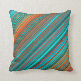 Stijlvol Blauwgroen & Oranje Stripe Patroon Kussen