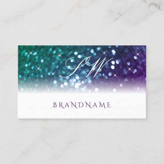 Stijlvol Blauwgroen Paars monogram met witte spark Visitekaartje (Voorkant)