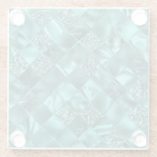 Stijlvol Blauwgroen Shimmer Glitter en Folie Diamo Glazen Onderzetter (Achterkant)