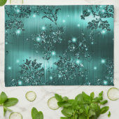 Stijlvol Blauwgroen Shimmer Glitter en Folie Flora Theedoek (Gevouwen)