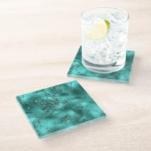 Stijlvol Blauwgroen Shimmer Glitter & Folie Marble Glazen Onderzetter (Schuin)