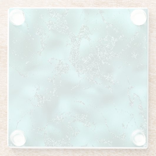 Stijlvol Blauwgroen Shimmer Glitter & Folie Marble Glazen Onderzetter (Achterkant)