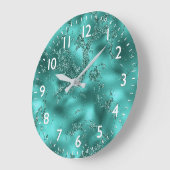 Stijlvol Blauwgroen Shimmer Glitter & Folie Marble Grote Klok (Hoek)