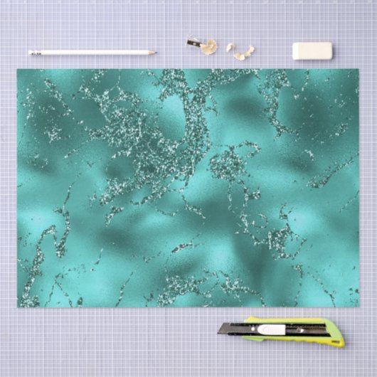 Stijlvol Blauwgroen Shimmer Glitter & Folie Marble Tissuepapier (Craft)