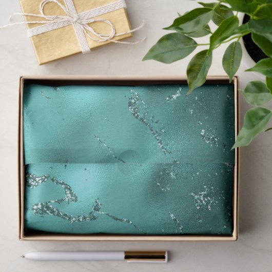 Stijlvol Blauwgroen Shimmer Glitter & Folie Marble Tissuepapier (Geschenk)