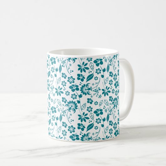 Stijlvol Blauwgroen Turquoise Blue Floral Pattern Koffiemok (Voorkant rechts)