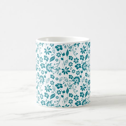 Stijlvol Blauwgroen Turquoise Blue Floral Pattern Koffiemok (Center)
