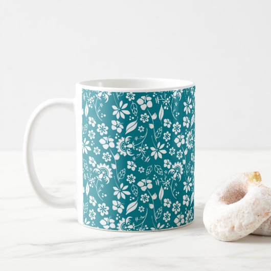 Stijlvol Blauwgroen Turquoise Blue Floral Pattern Koffiemok (Met donut)