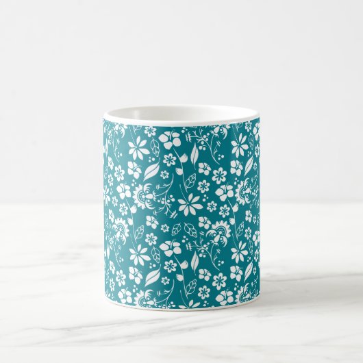 Stijlvol Blauwgroen Turquoise Blue Floral Pattern Koffiemok (Center)