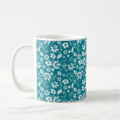 Stijlvol Blauwgroen Turquoise Blue Floral Pattern Koffiemok (Links)