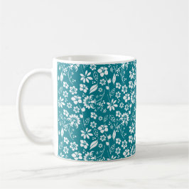 Stijlvol Blauwgroen Turquoise Blue Floral Pattern Koffiemok
