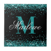 Stijlvol Blauwgroen zwart Glitter Monogram Tegeltje (Voorkant)
