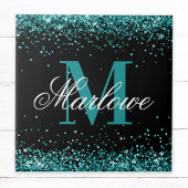 Stijlvol Blauwgroen zwart Glitter Monogram Tegeltje