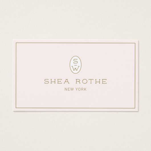 Stijlvol Bleek Roze Professioneel Matig Monogram Visitekaartje (Voorkant)