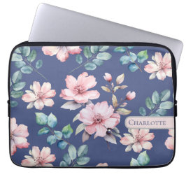 Stijlvol Bloemblauw Laptop Sleeve