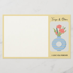 Stijlvol bloemenvasedesign met roze anjers briefpapier