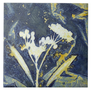 Stijlvol bloemig botanisch cyanotype tegeltje