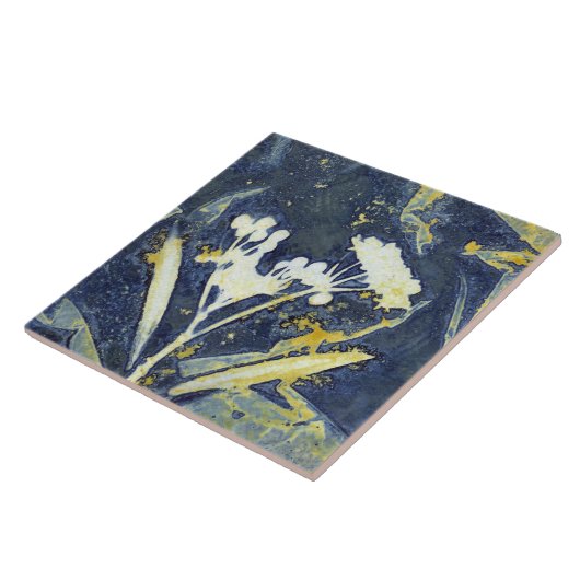 Stijlvol bloemig botanisch cyanotype tegeltje (Zijkant)