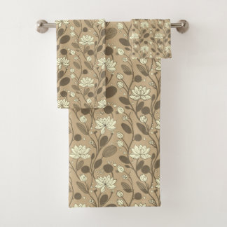 Stijlvol Bloemmotief op Lucky Beige Bad Handdoek