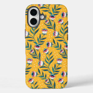 Stijlvol bloemmotive met stippen en groene bladere iPhone 16 plus hoesje