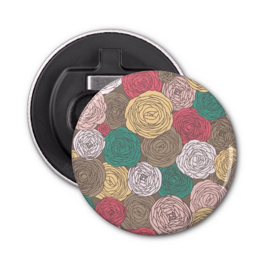 Stijlvol bloempatroon. Helder floraal Button Flesopener (Voorkant)