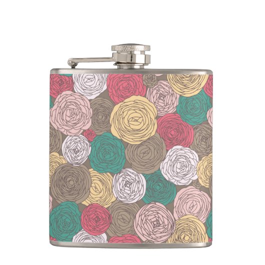 Stijlvol bloempatroon. Helder floraal Heupfles (Voorkant)