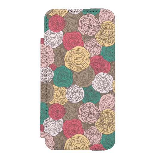 Stijlvol bloempatroon. Helder floraal Incipio iPhone Portemonnee Hoesje (Voorkant Agenda)