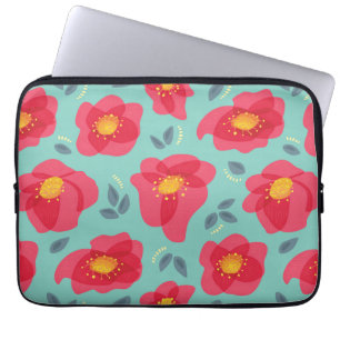 Stijlvol bloempatroon in roze en blauw laptop sleeve
