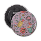 Stijlvol bloempatroon met bloemen button flesopener (Voorkant)