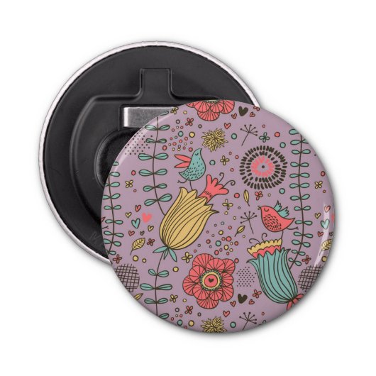 Stijlvol bloempatroon met bloemen button flesopener (Voorkant)