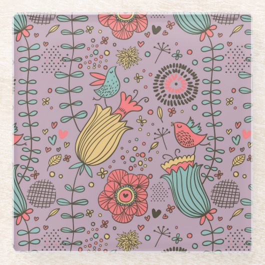 Stijlvol bloempatroon met bloemen glazen onderzetter (Voorkant)