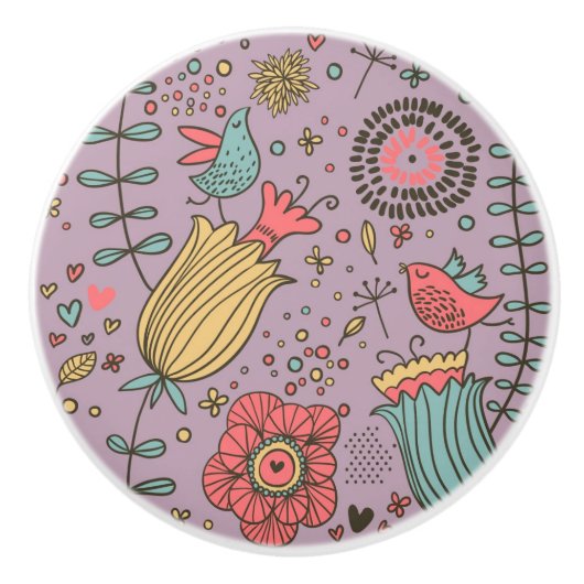 Stijlvol bloempatroon met bloemen keramische knop (Voorkant)