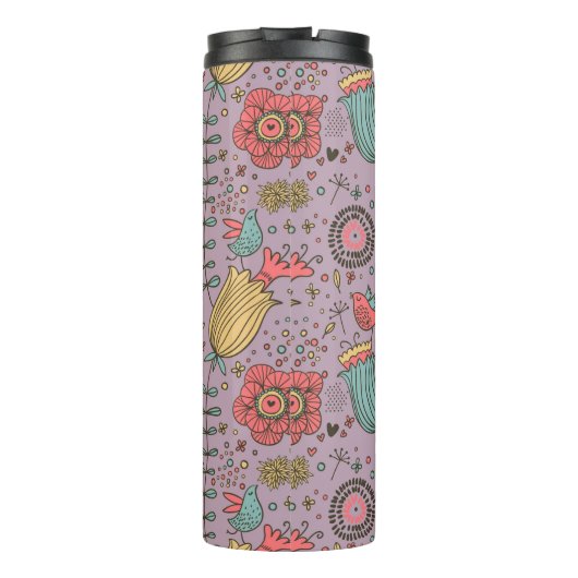 Stijlvol bloempatroon met bloemen thermosbeker (Achterkant)