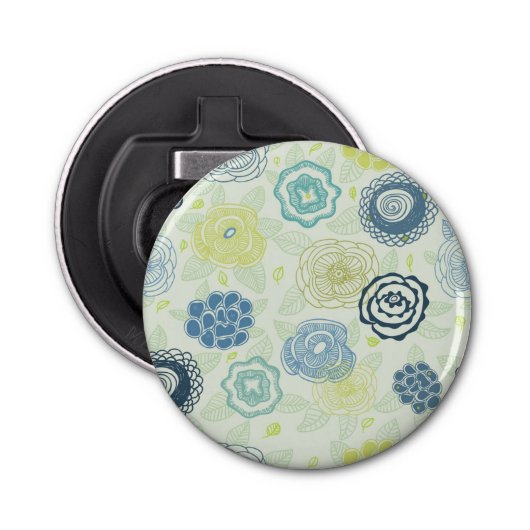 Stijlvol bloempatroon met schattige bloemen button flesopener (Voorkant)
