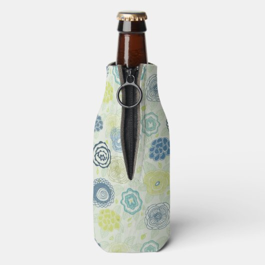 Stijlvol bloempatroon met schattige bloemen flesjeskoeler (Fles Achterkant)