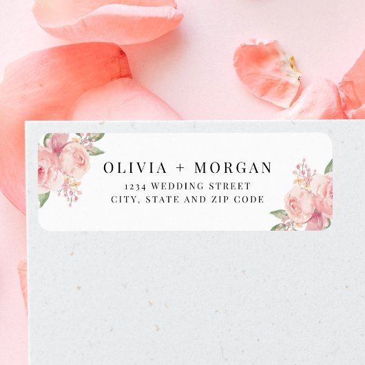 Stijlvol Blush Pink Floral Wedding Return-adres Etiket