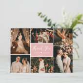 Stijlvol Blush Roze 6 Photo Collage Wedding Bedankkaart (Staand voorkant)