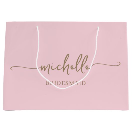 Stijlvol Blush Roze Chique Goud Monogram Script Groot Cadeauzakje (Voorkant)