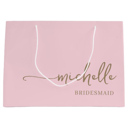 Stijlvol Blush Roze Chique Goud Monogram Script Groot Cadeauzakje (Voorkant)