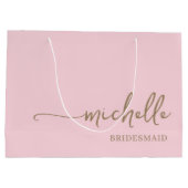 Stijlvol Blush Roze Chique Goud Monogram Script Groot Cadeauzakje (Achterkant)