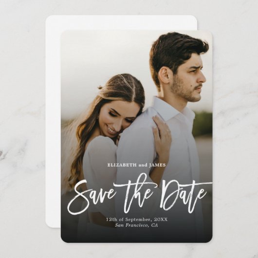 Stijlvol Bohemen script slaat de datum foto op Save The Date (Voorkant / Achterkant)