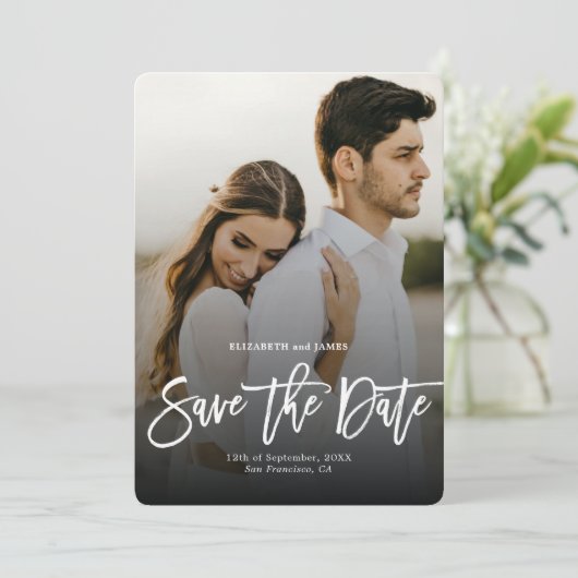 Stijlvol Bohemen script slaat de datum foto op Save The Date (Staand voorkant)