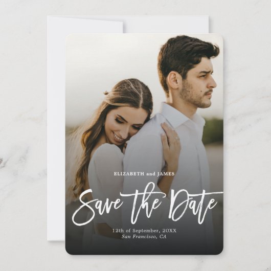 Stijlvol Bohemen script slaat de datum foto op Save The Date (Voorkant)