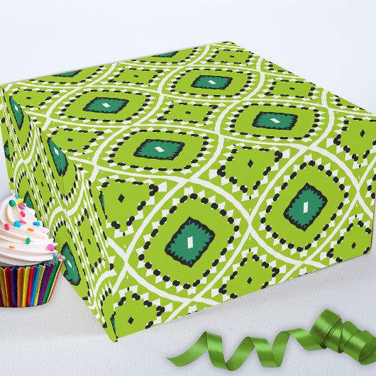 Stijlvol Boho Ethnic Lime Green Geometric Pattern Cadeaupapier