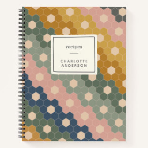 Stijlvol Boho Geometric Pattern Blue Green Recipe Notitieboek