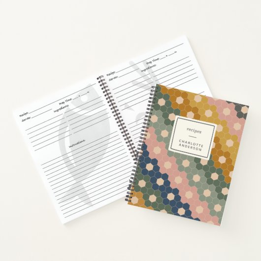 Stijlvol Boho Geometric Pattern Blue Green Recipe Notitieboek (Binnen)