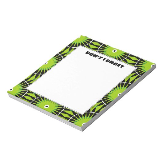 Stijlvol Boho Lime Green Pattern Vergeet niet Notitieblok (Linkerzijde)