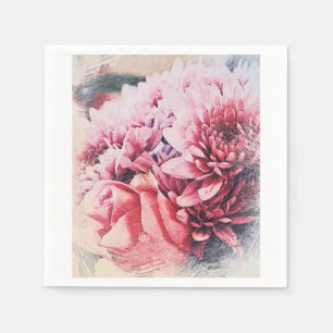 Stijlvol Bord Roze Rood Roze Bloemen Papier Servet