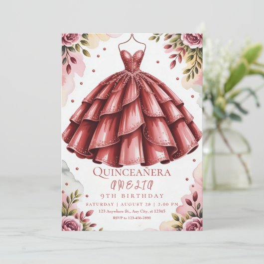 stijlvol bordeauxfeest kaart (Staand voorkant)